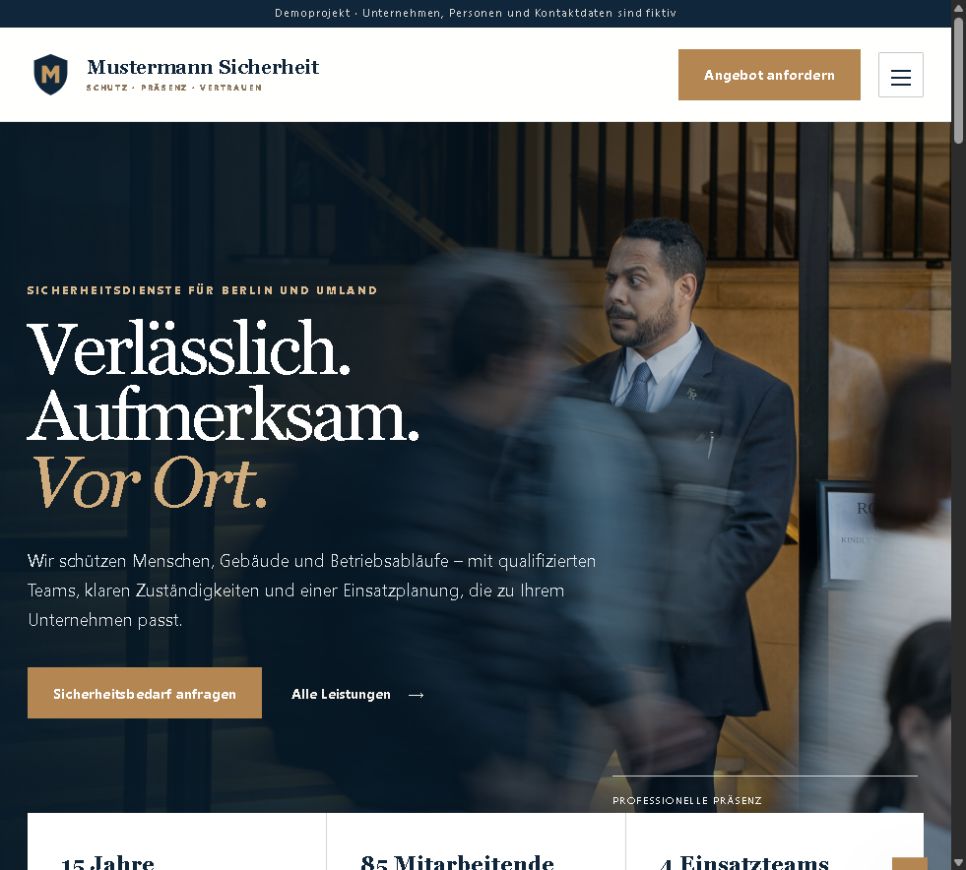Beispiel einer professionellen Sicherheitsdienst-Webseite